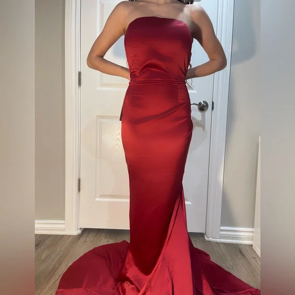 strapless open back dress Burgundy Velvet Floor Length Mismatched Bridesmaid Dresses, Dress A main image 0